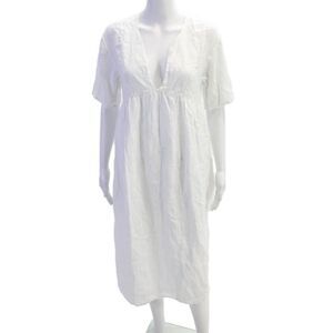 James Perse Womens Linen V-Neck Short Sleeve A-line Dress White Size 2